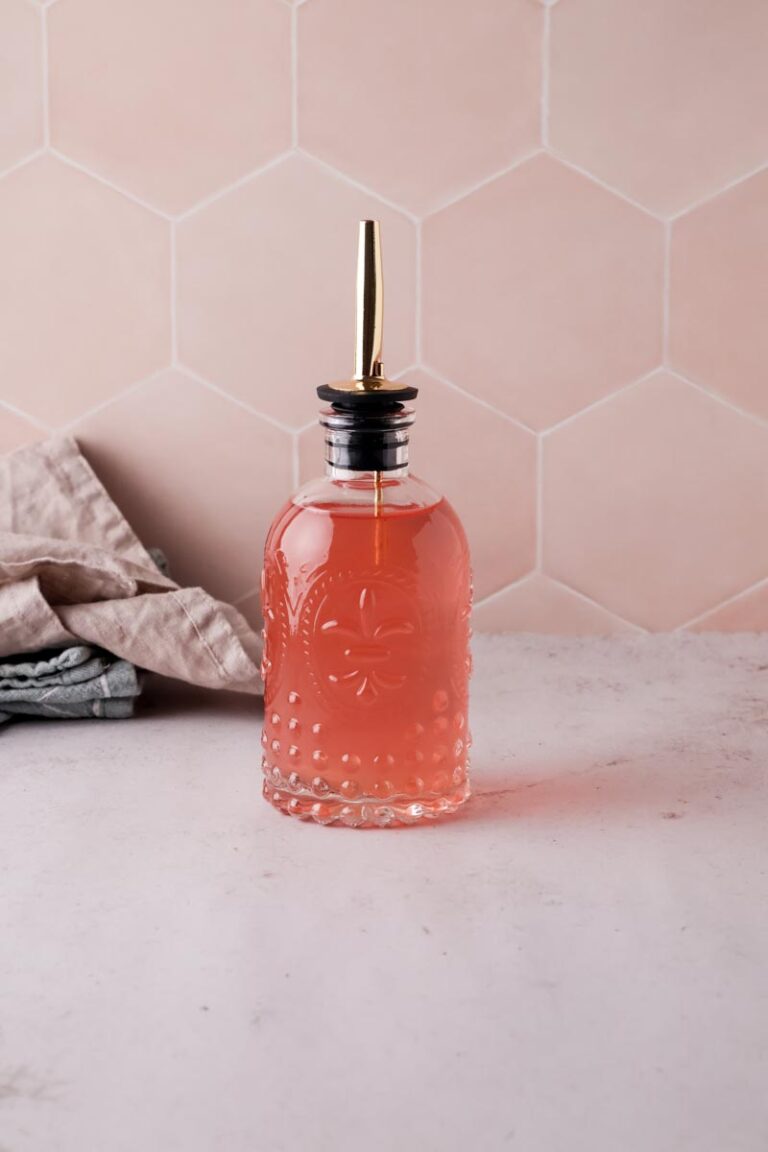 peach simple syrup on a table