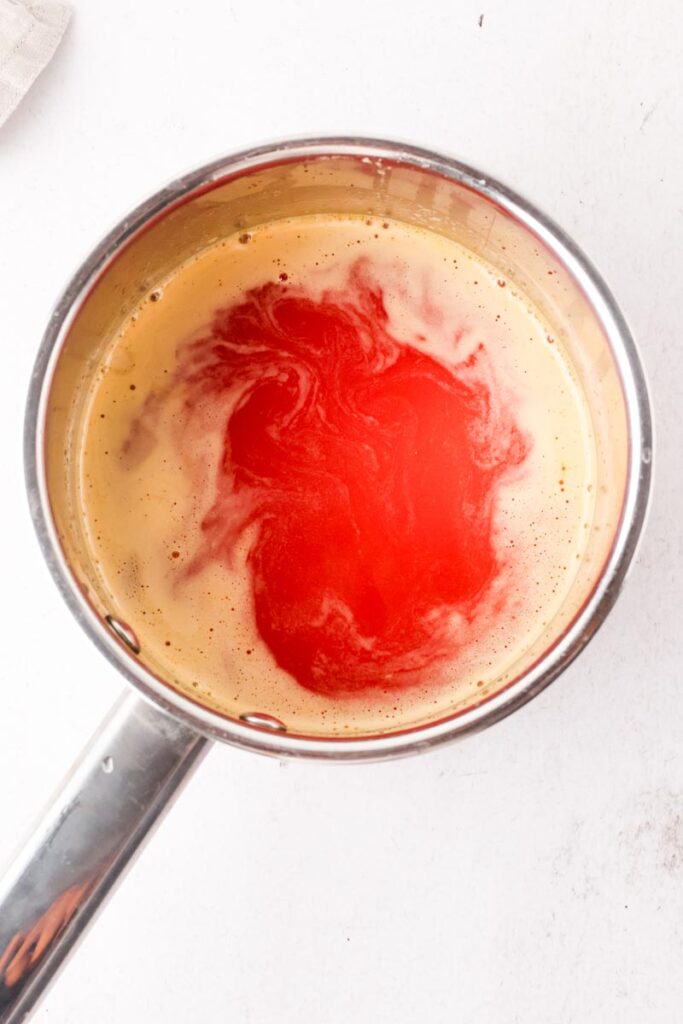 blood orange juice, sugar and water in a saucepan