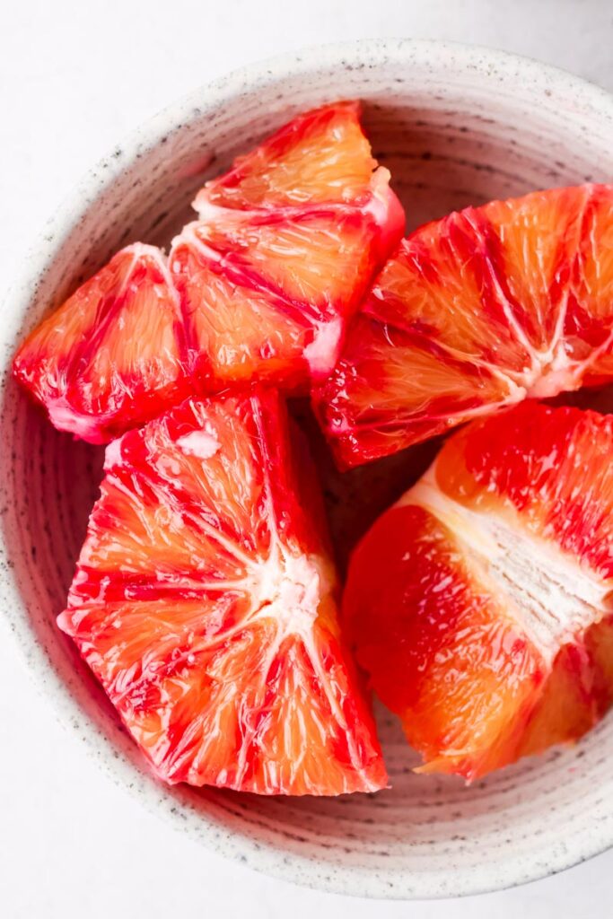 blood oranges sliced into quadrants