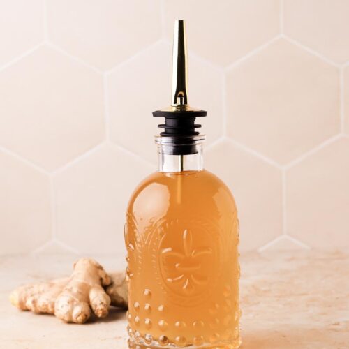 homemade ginger syrup in a bottle