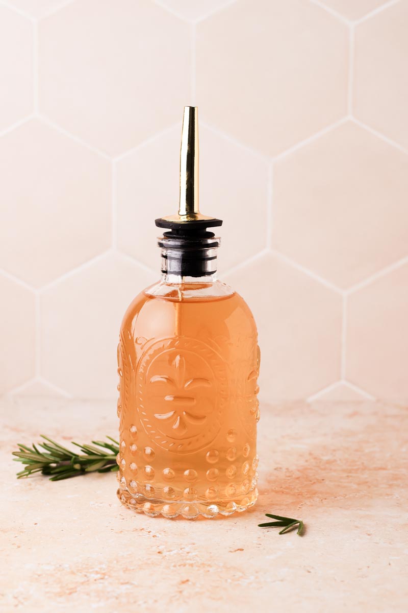 close up of rosemary simple syrup