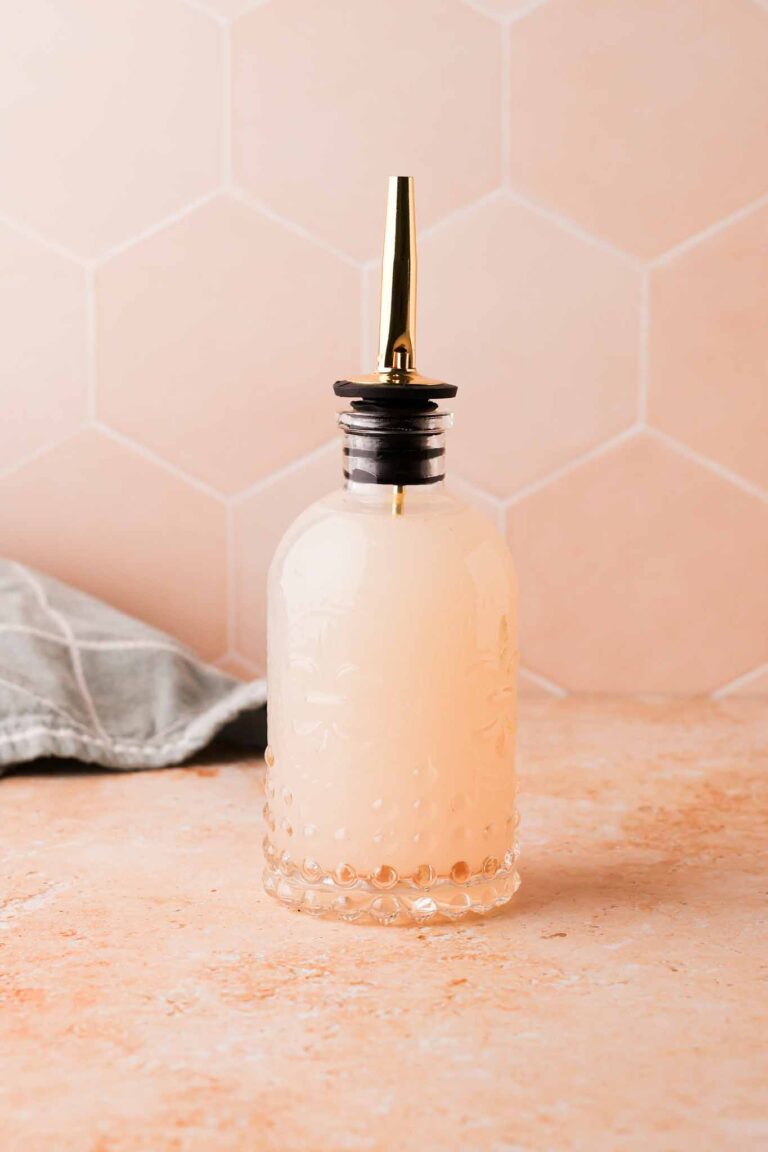 lychee syrup in a glass bottle