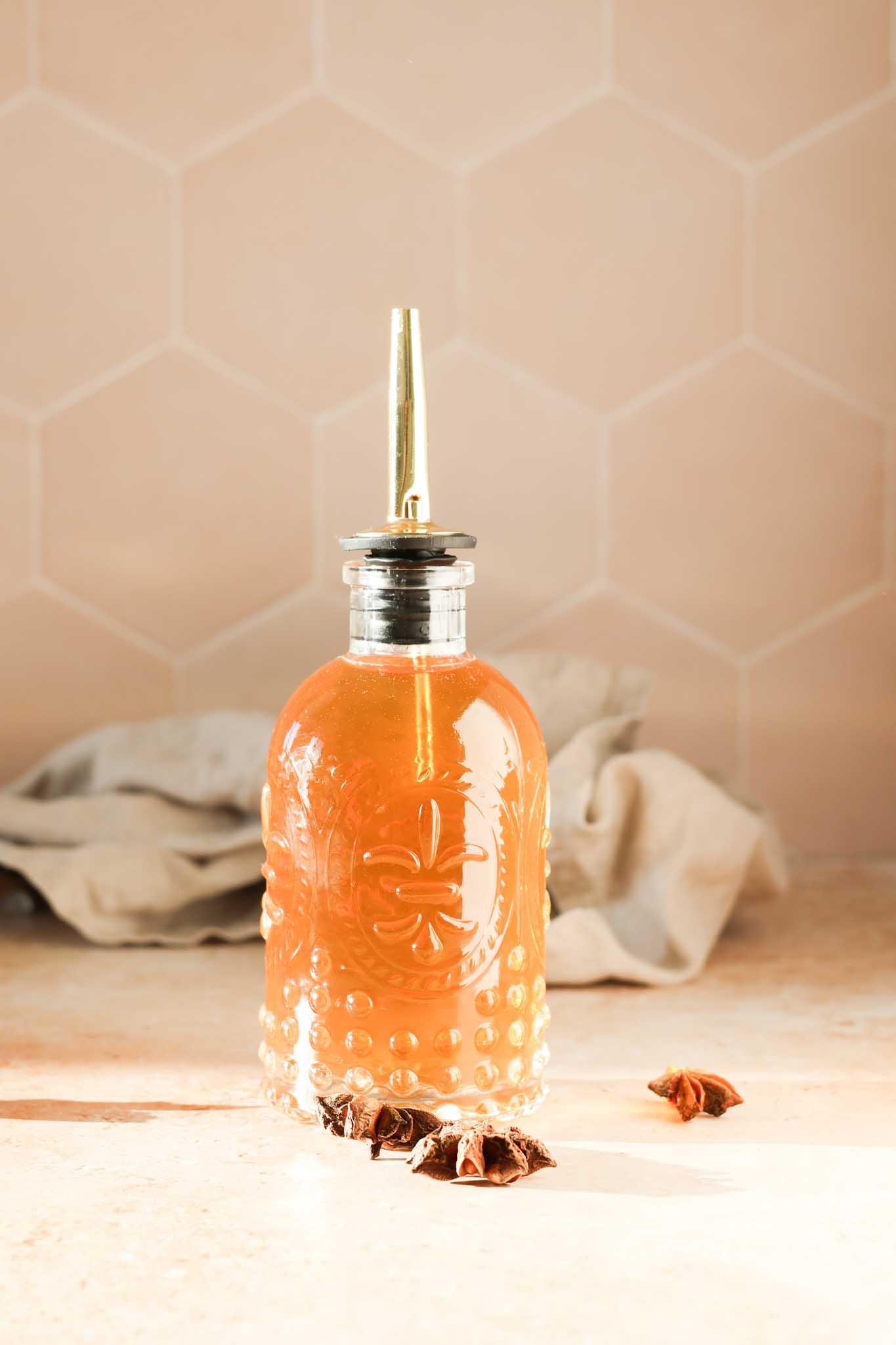 homemade star anise syrup placed on table
