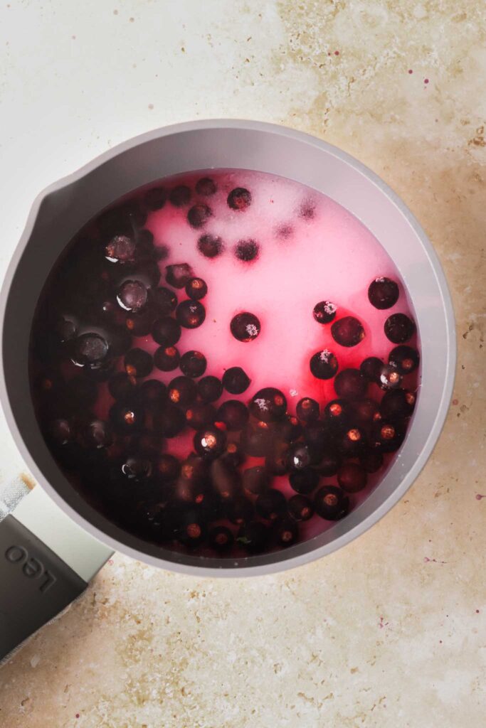 blackcurrant sugar and water in a saucepan