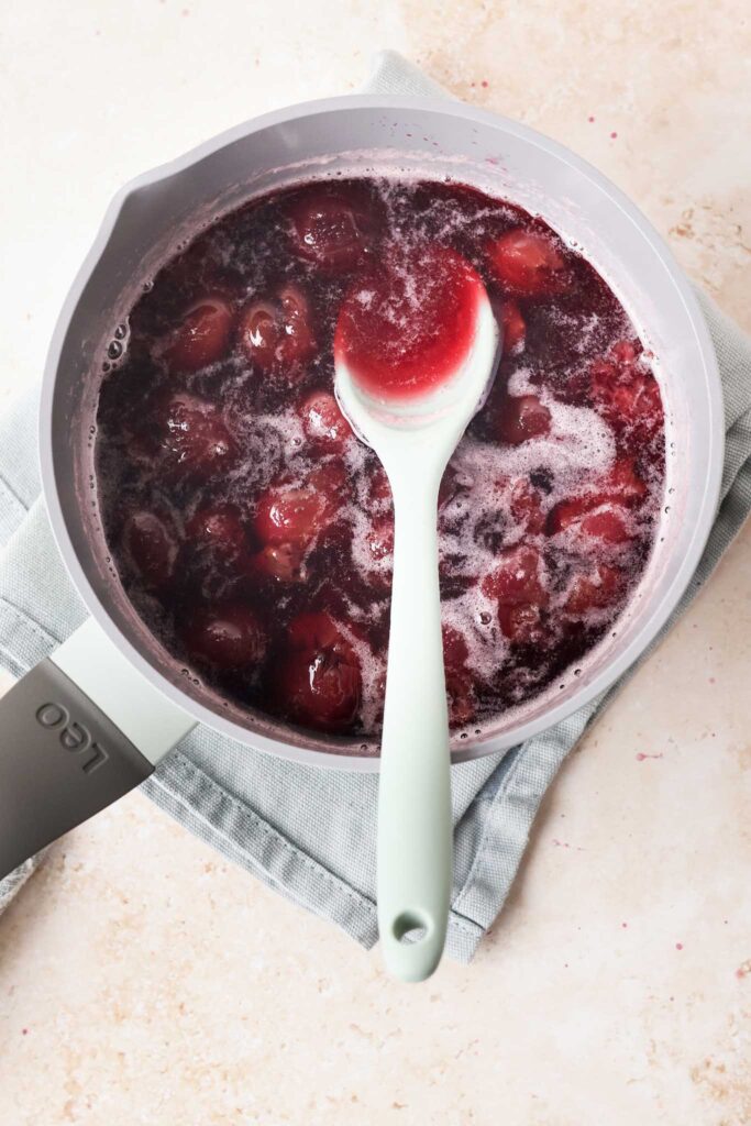 cherries steeping in simple syrup