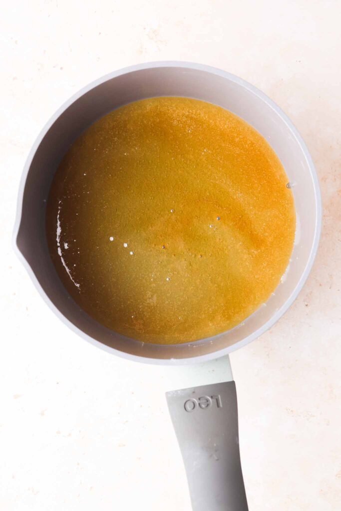 caramelized sugar in saucepan