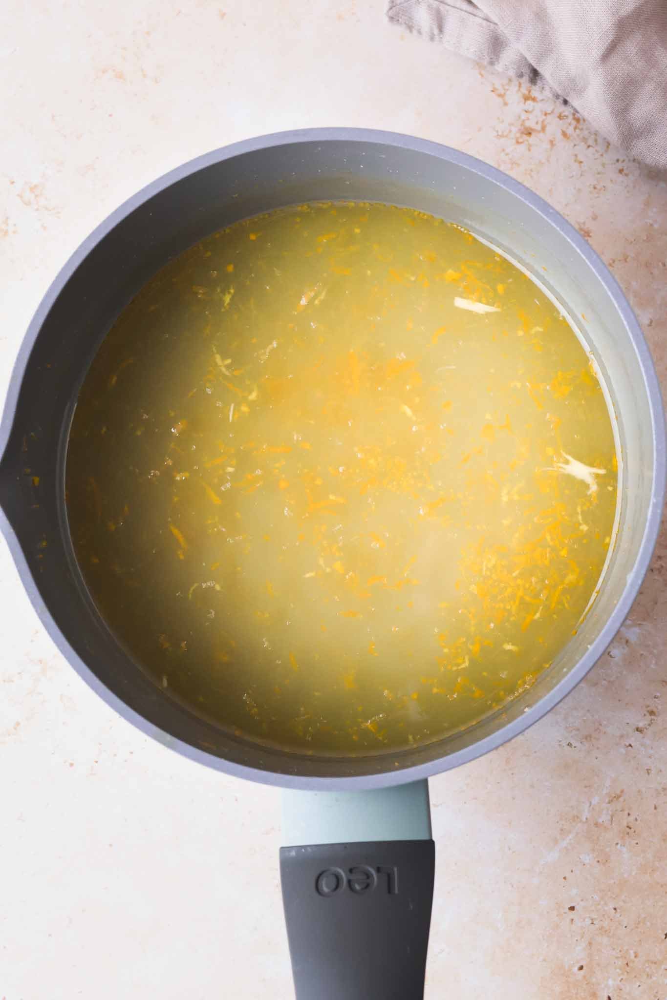 freshly made orange blossom syrup ready in a pan
